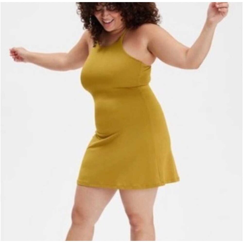 Girlfriend Collective Naomi dress size small workout activewear sport mustard ye - Picture 9 of 11